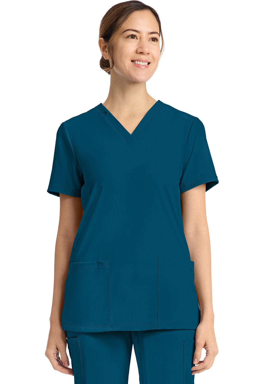 Achieve CK832 Women's 2-Pocket V-Neck Scrub Top Caribbean Blue