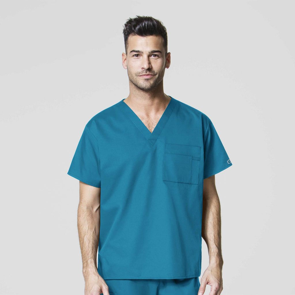 WonderWORK 100 Unisex V-Neck Scrub Top Teal Blue