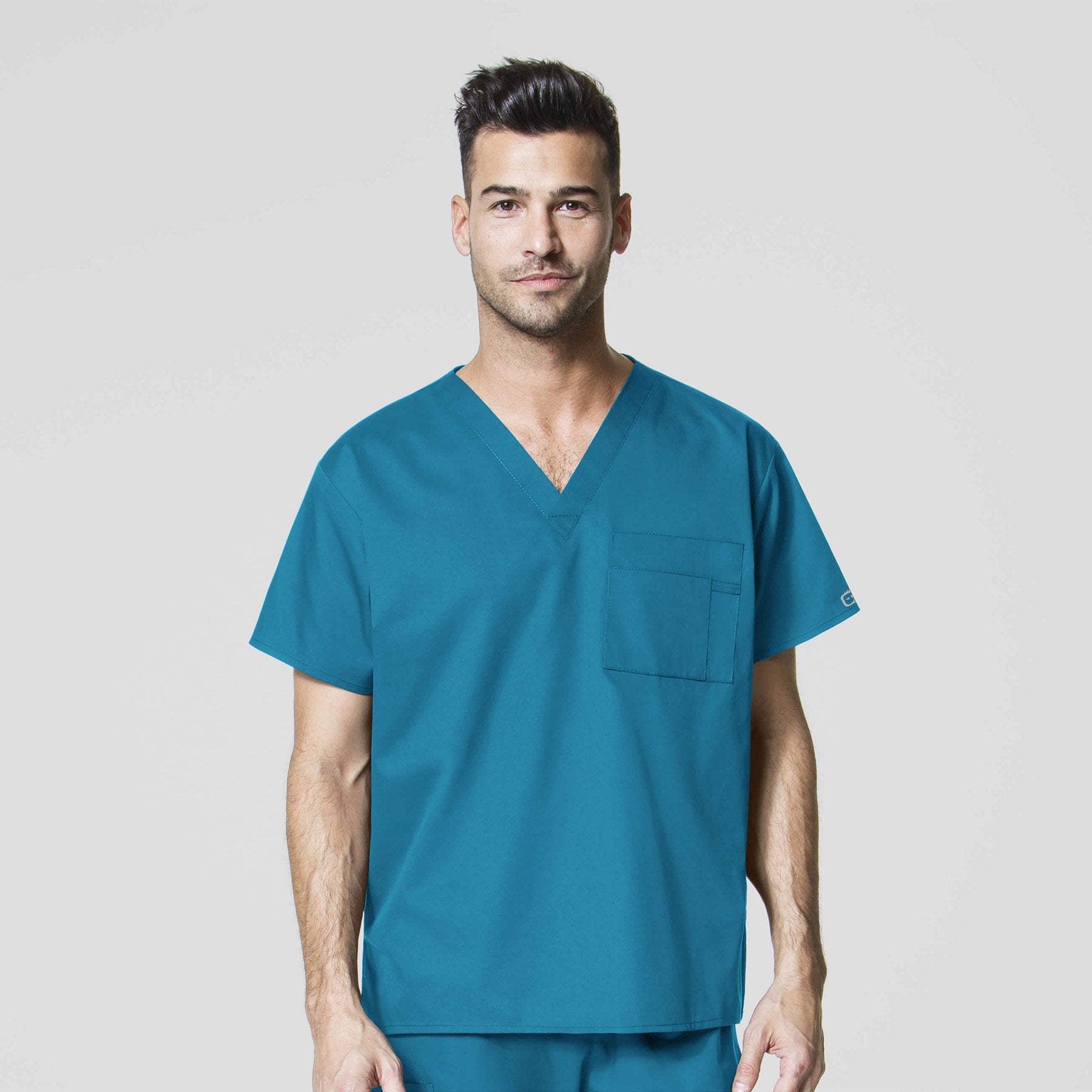 WonderWORK 100 Unisex V-Neck Scrub Top Teal Blue