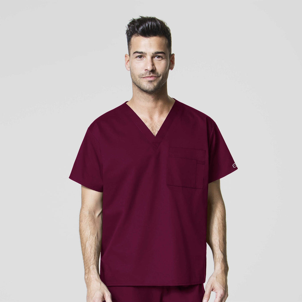 WonderWORK 100 Unisex V-Neck Scrub Top Wine