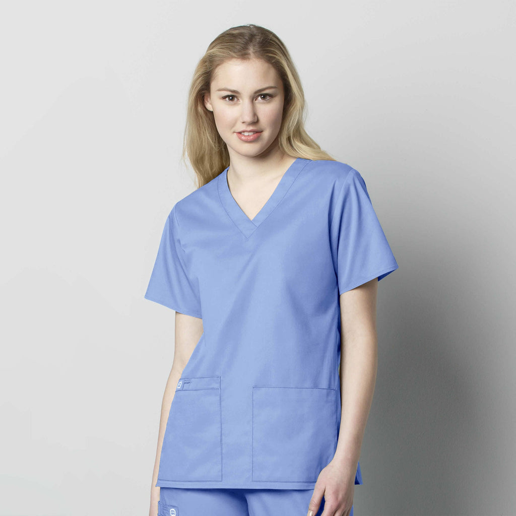 WonderWORK 101 V-Neck Scrub Top Ceil Blue