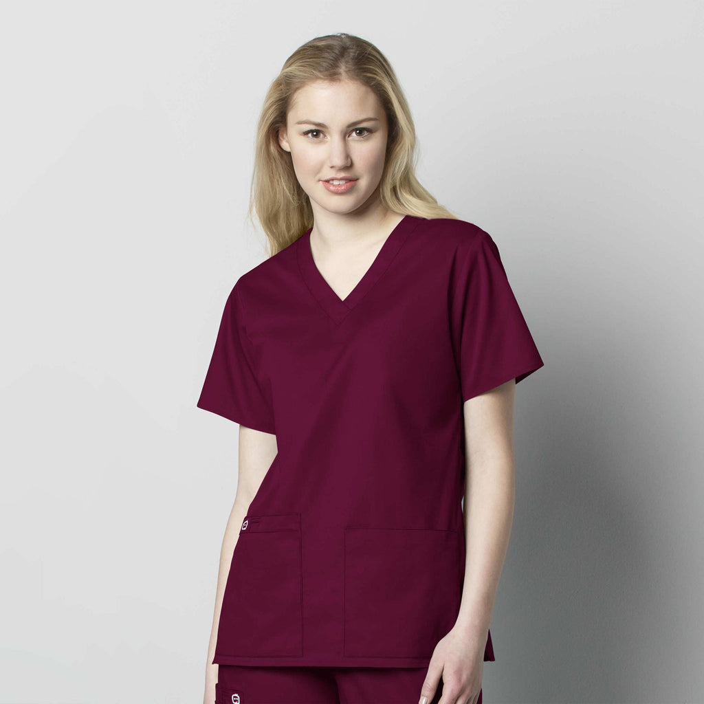 WonderWORK 101 V-Neck Scrub Top Wine