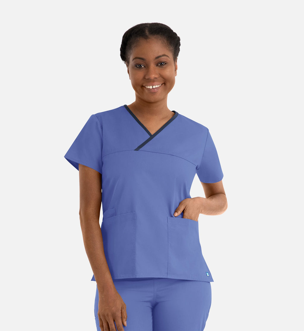 Core 1026 Women's Contrast Mock Wrap Top Ceil Blue