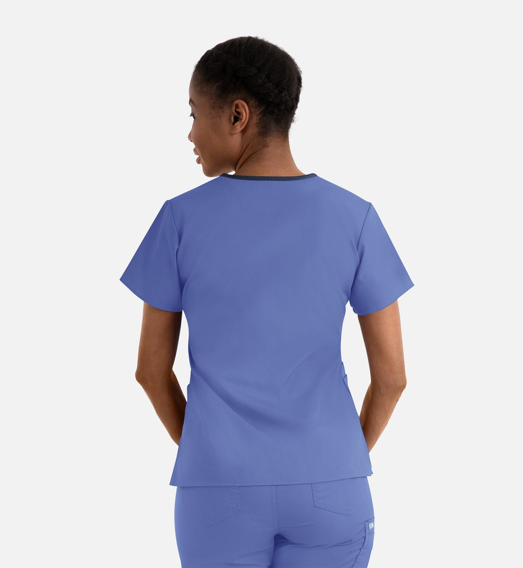 Core 1026 Women's Contrast Mock Wrap Top Ceil Blue