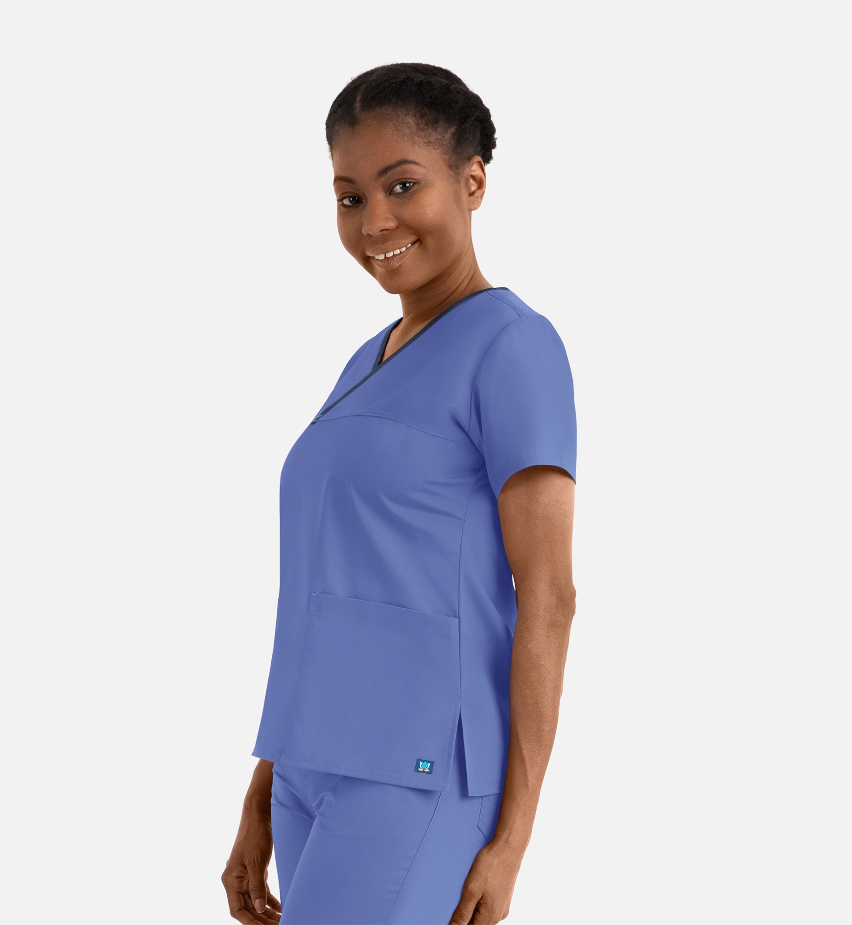 Core 1026 Women's Contrast Mock Wrap Top Ceil Blue