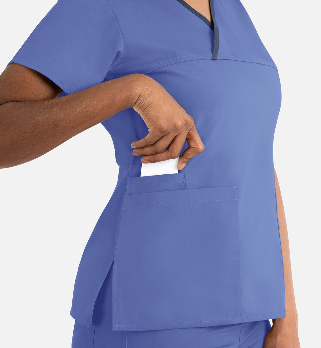 Core 1026 Women's Contrast Mock Wrap Top Ceil Blue