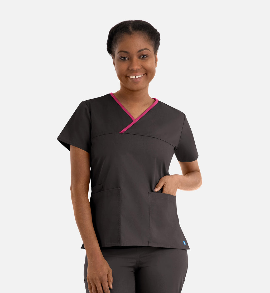 Core 1026 Women's Contrast Mock Wrap Top Chocolate