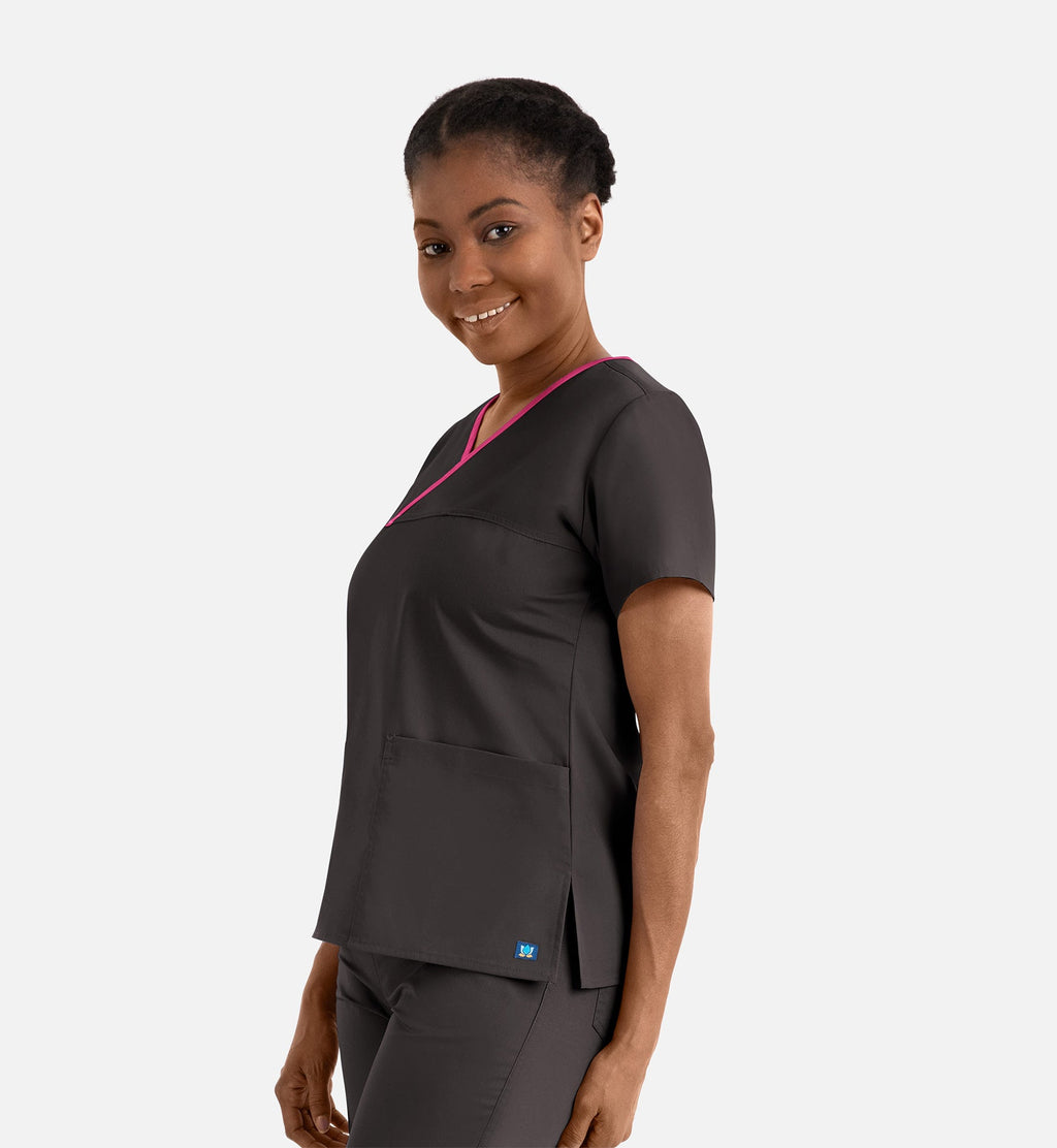 Core 1026 Women's Contrast Mock Wrap Top Chocolate