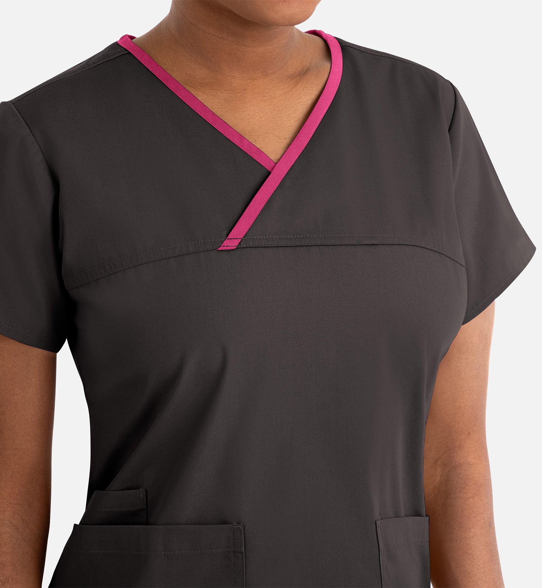 Core 1026 Women's Contrast Mock Wrap Top Chocolate