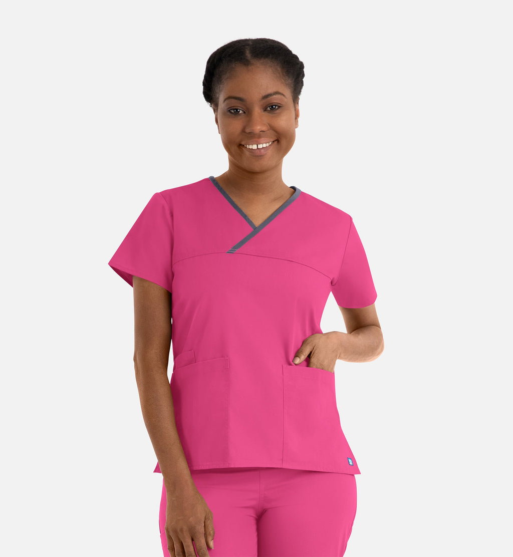 Core 1026 Women's Contrast Mock Wrap Top Hot Pink