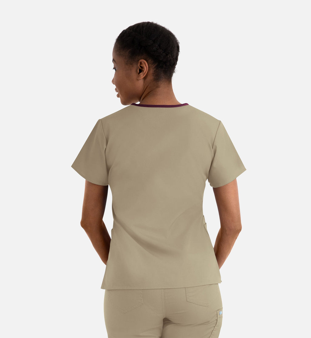 Core 1026 Women's Contrast Mock Wrap Top Khaki