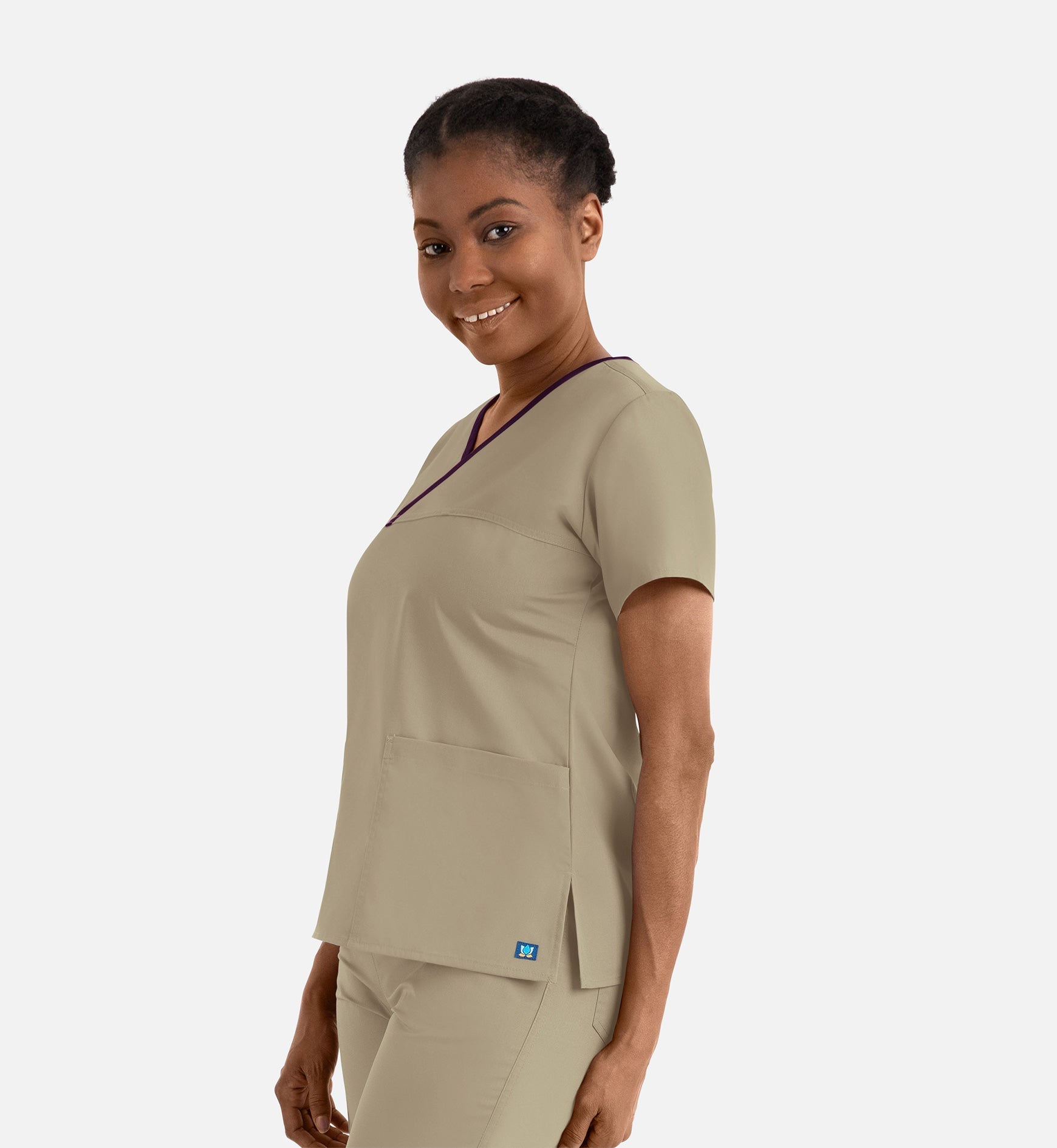 Core 1026 Women's Contrast Mock Wrap Top Khaki