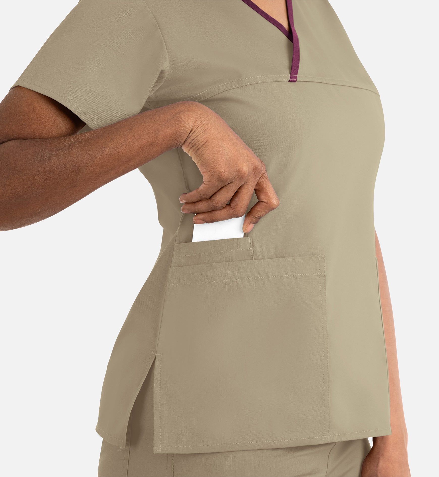 Core 1026 Women's Contrast Mock Wrap Top Khaki