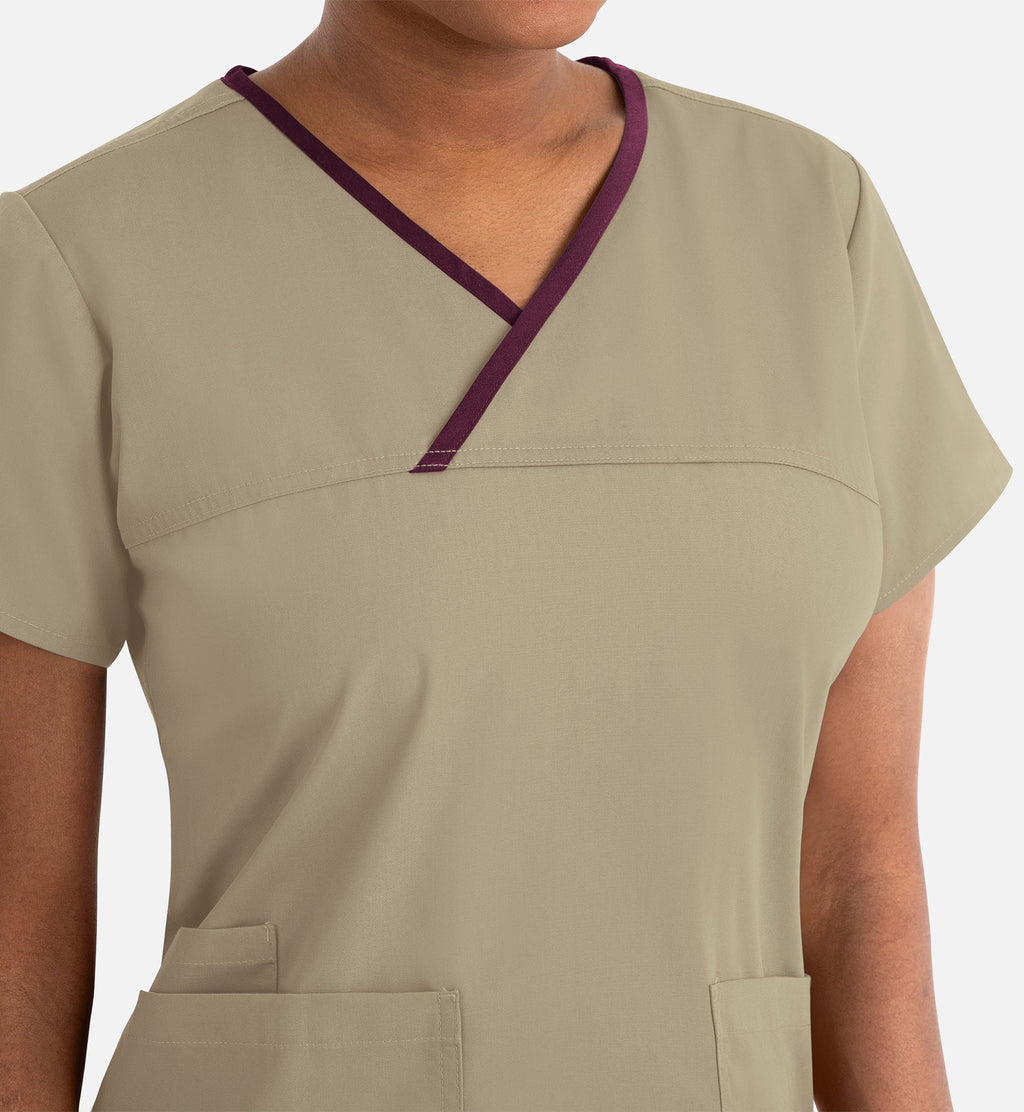 Core 1026 Women's Contrast Mock Wrap Top Khaki