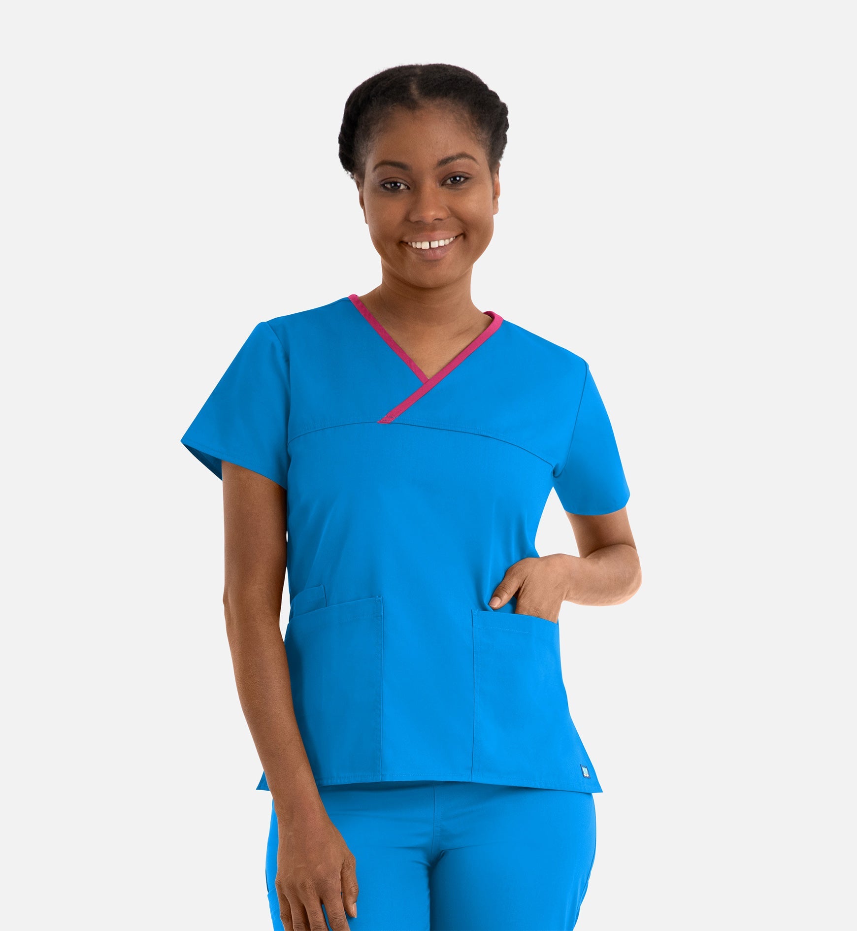 Core 1026 Women's Contrast Mock Wrap Top Malibu Blue