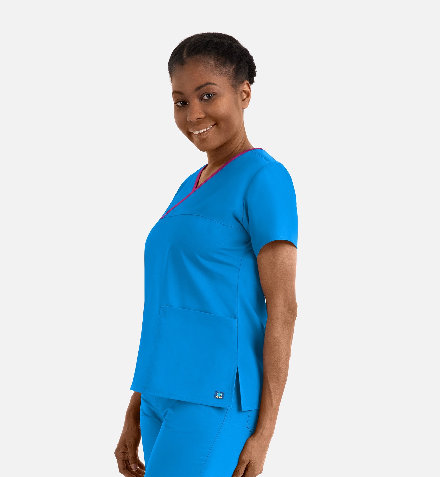 Core 1026 Women's Contrast Mock Wrap Top Malibu Blue