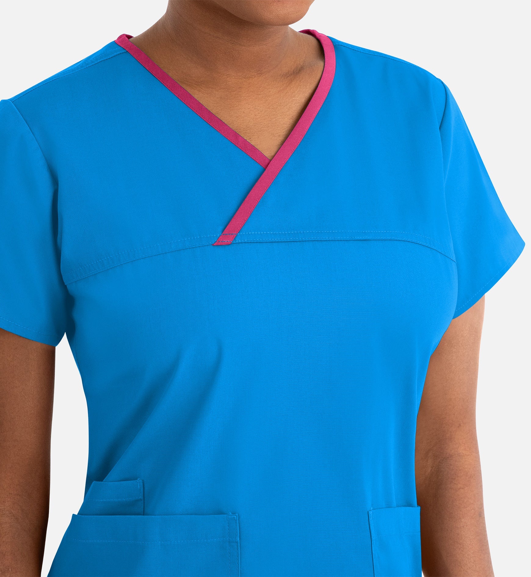 Core 1026 Women's Contrast Mock Wrap Top Malibu Blue