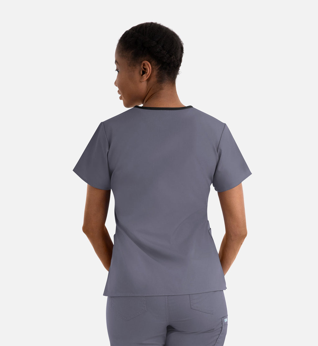 Core 1026 Women's Contrast Mock Wrap Top Pewter