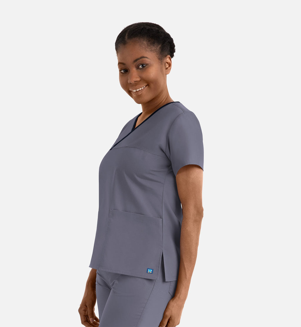 Core 1026 Women's Contrast Mock Wrap Top Pewter