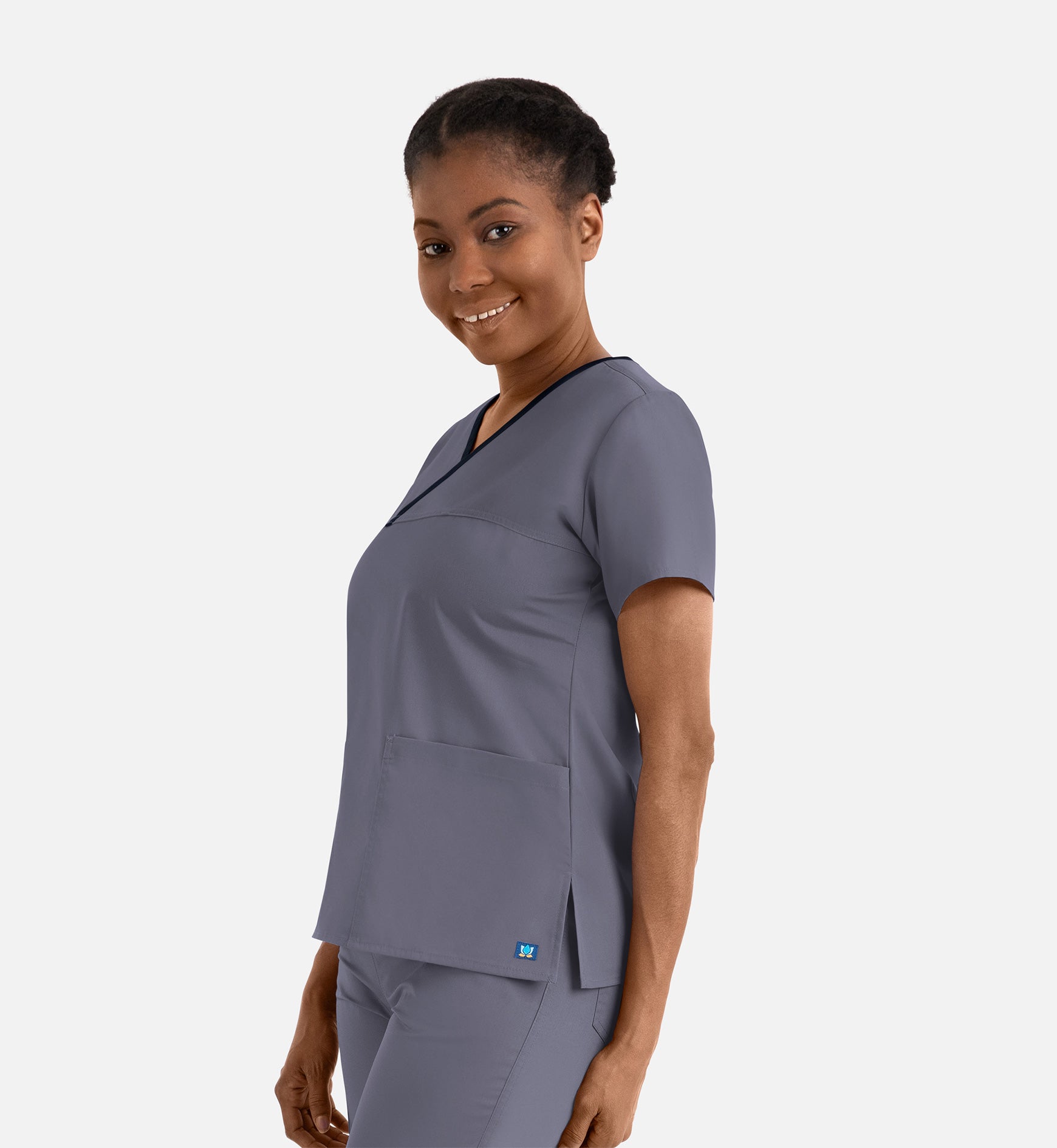 Core 1026 Women's Contrast Mock Wrap Top Pewter