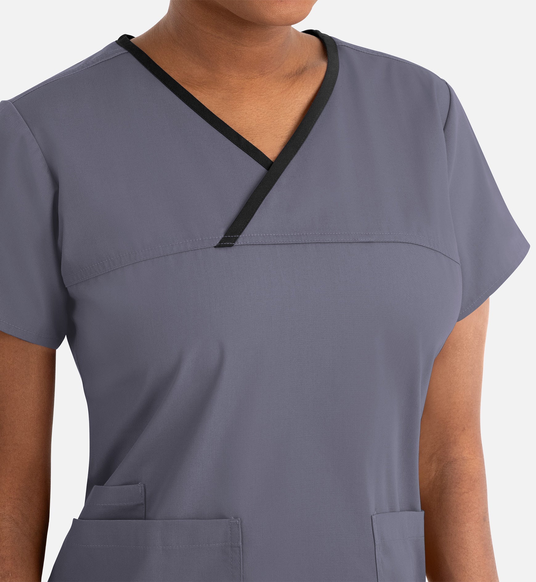 Core 1026 Women's Contrast Mock Wrap Top Pewter