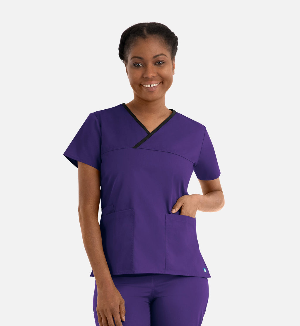 Core 1026 Women's Contrast Mock Wrap Top Purple