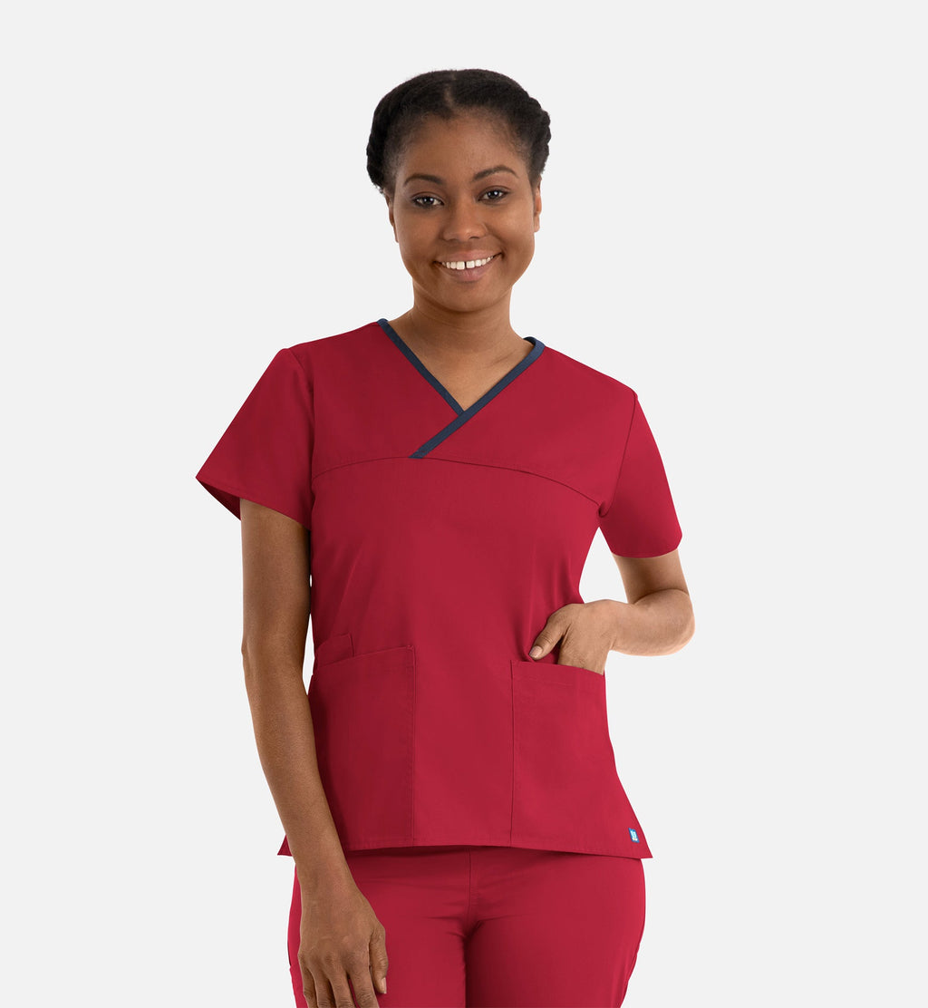 Core 1026 Women's Contrast Mock Wrap Top Red