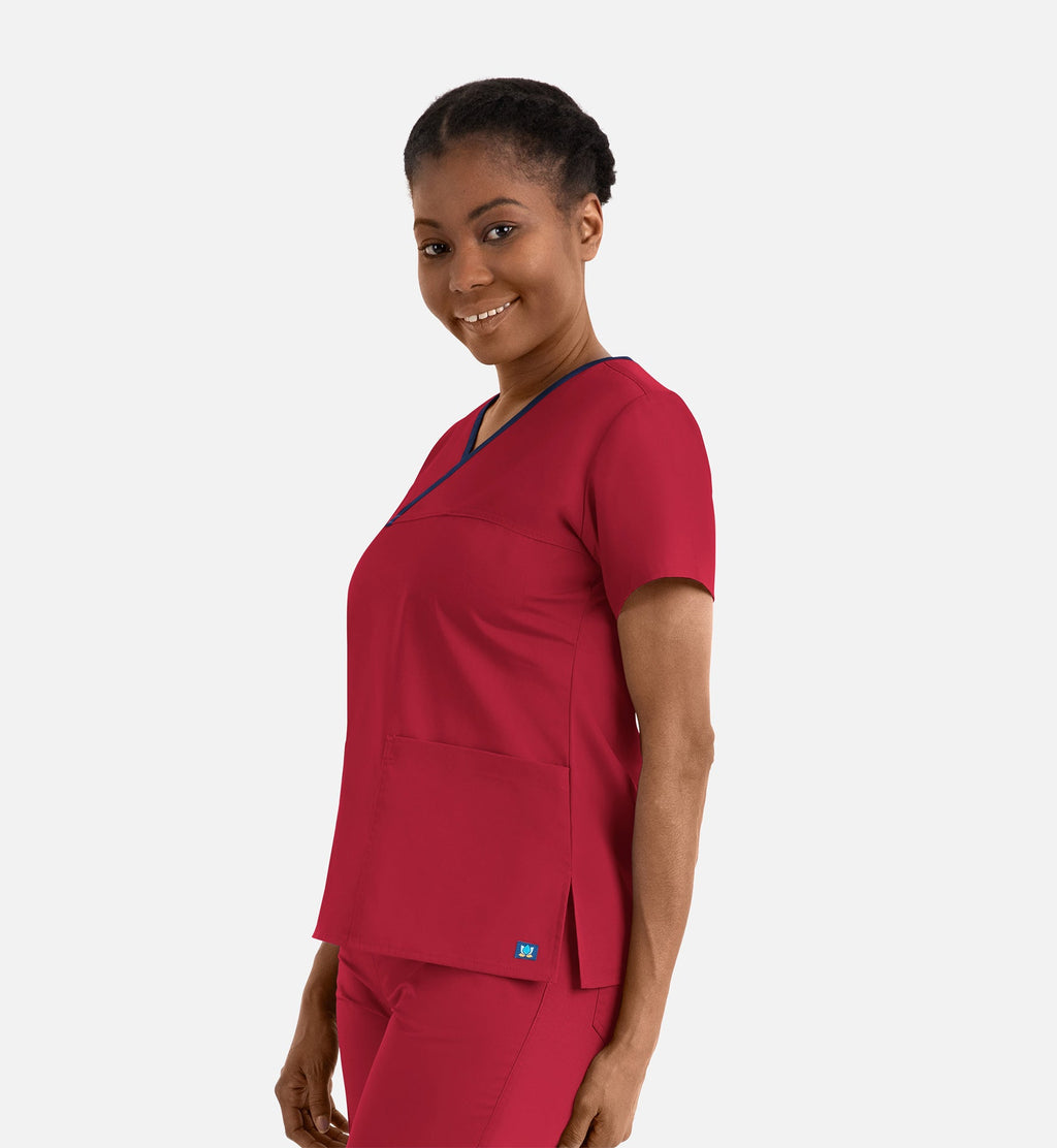 Core 1026 Women's Contrast Mock Wrap Top Red