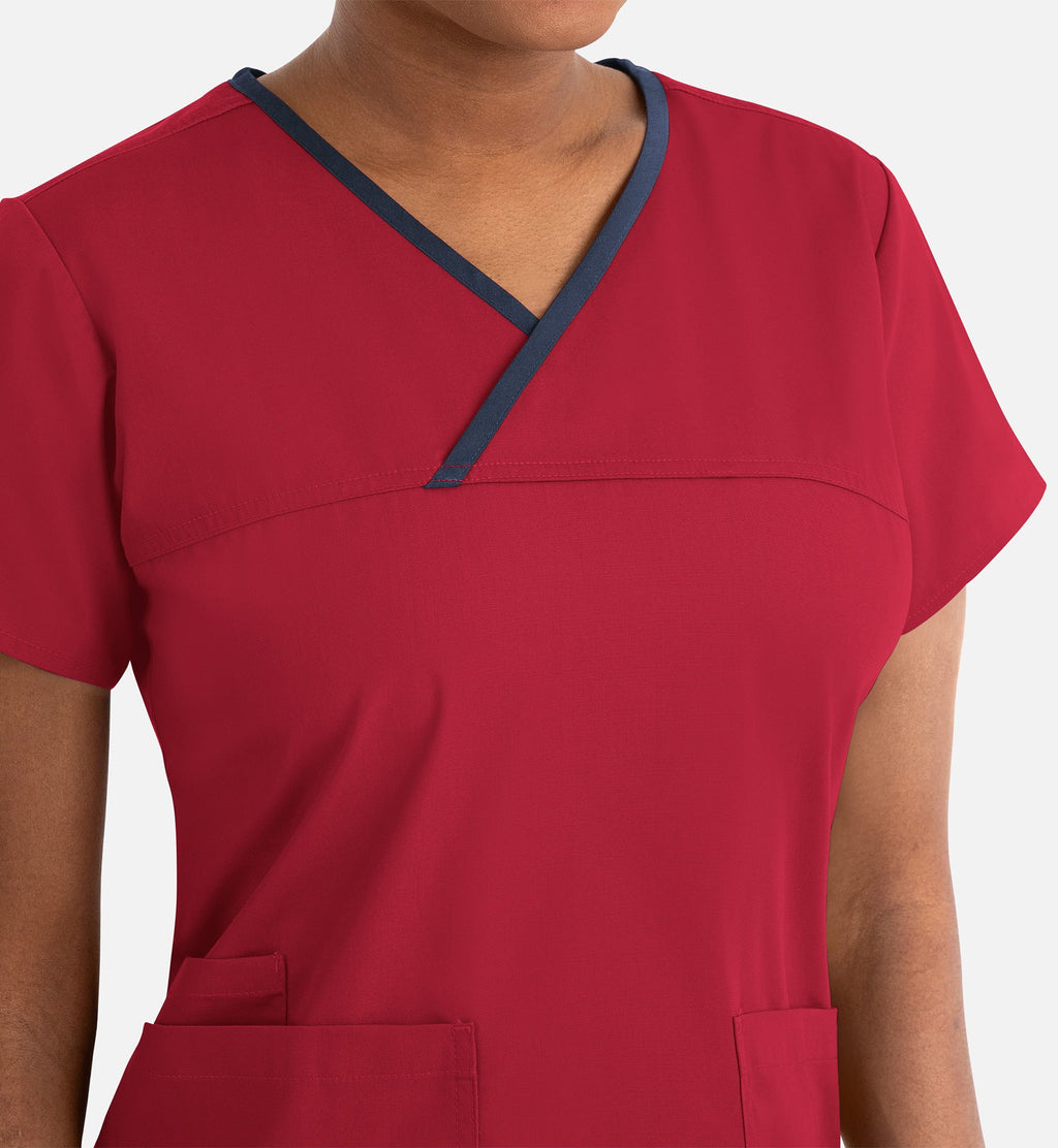 Core 1026 Women's Contrast Mock Wrap Top Red