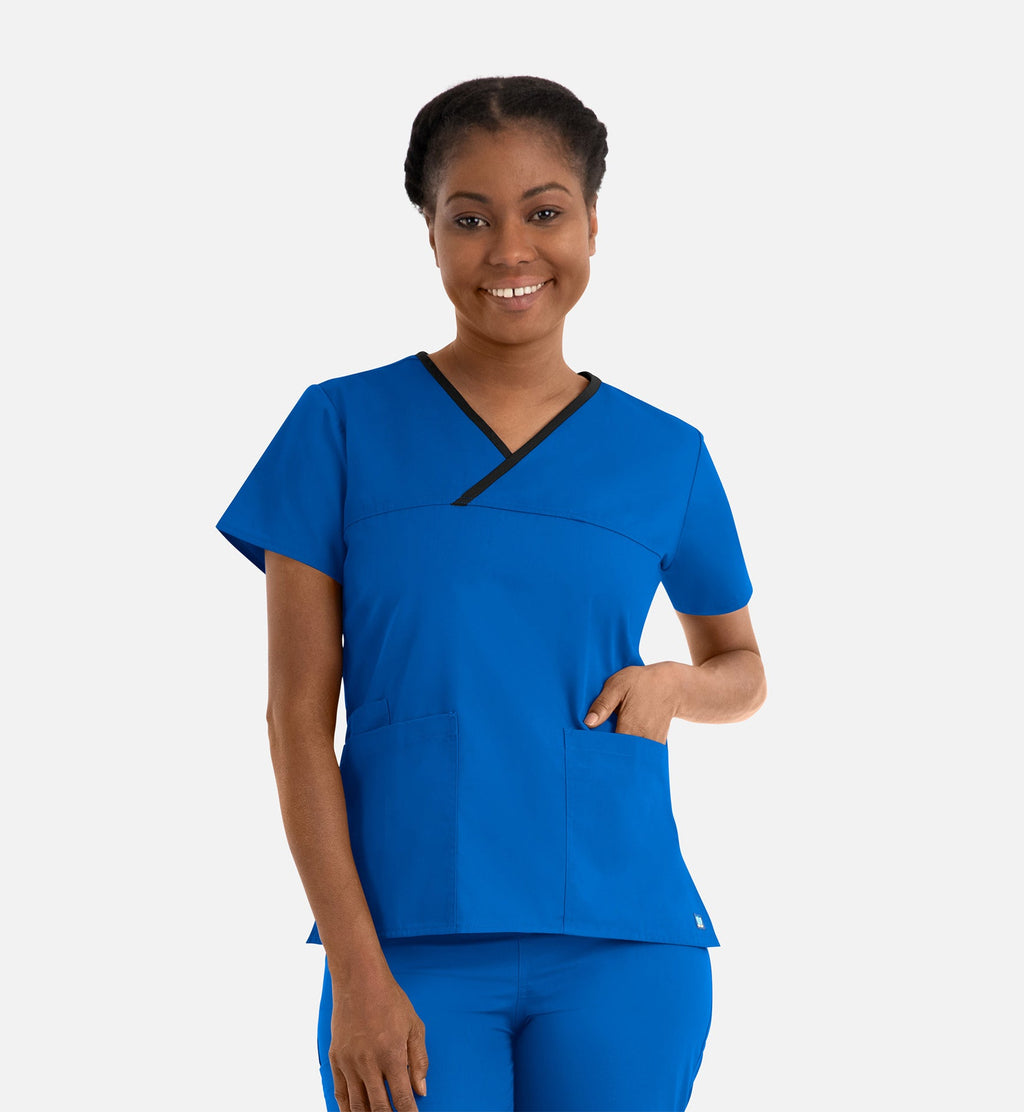 Core 1026 Women's Contrast Mock Wrap Top Royal Blue