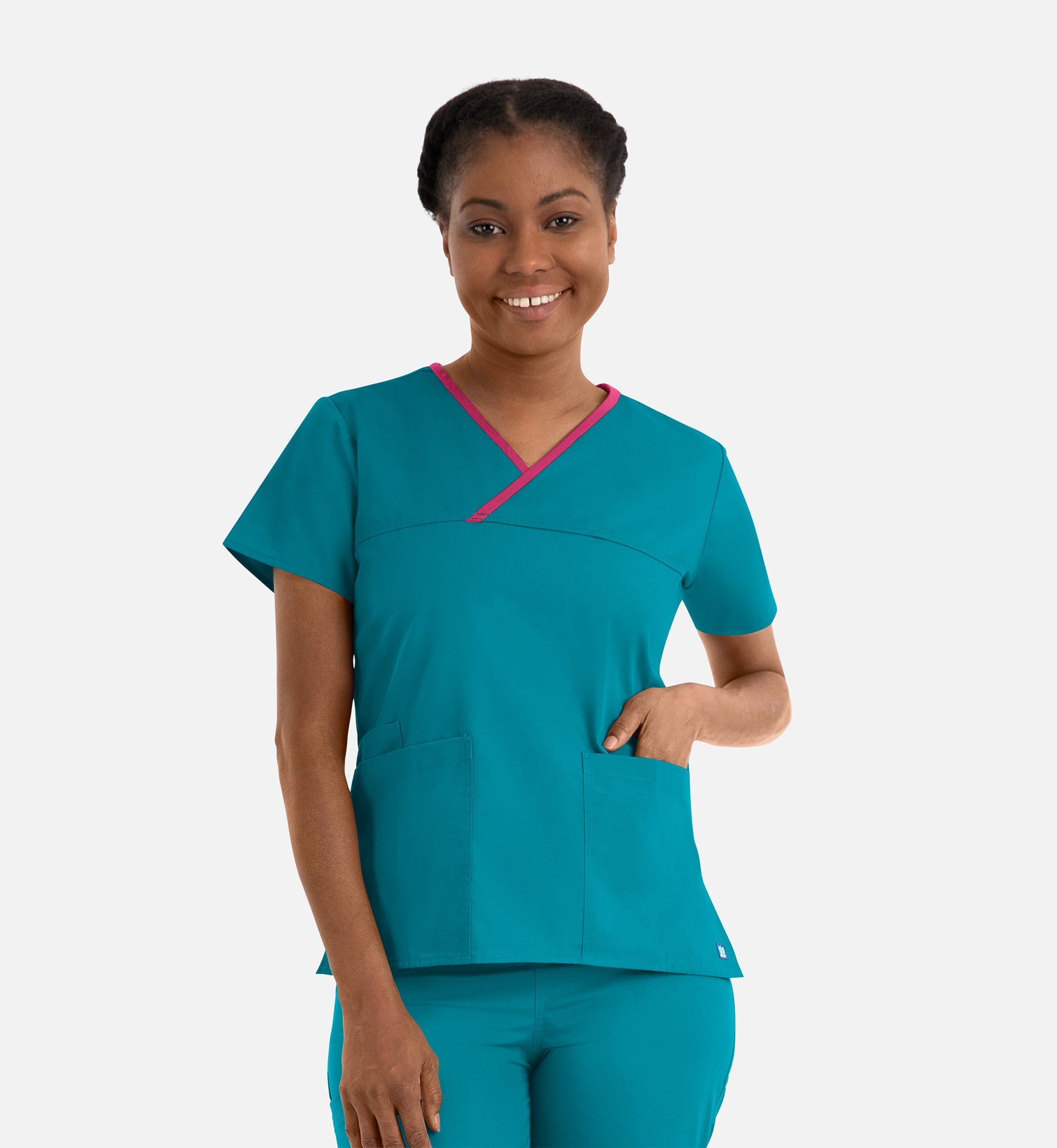 Core 1026 Women's Contrast Mock Wrap Top Teal