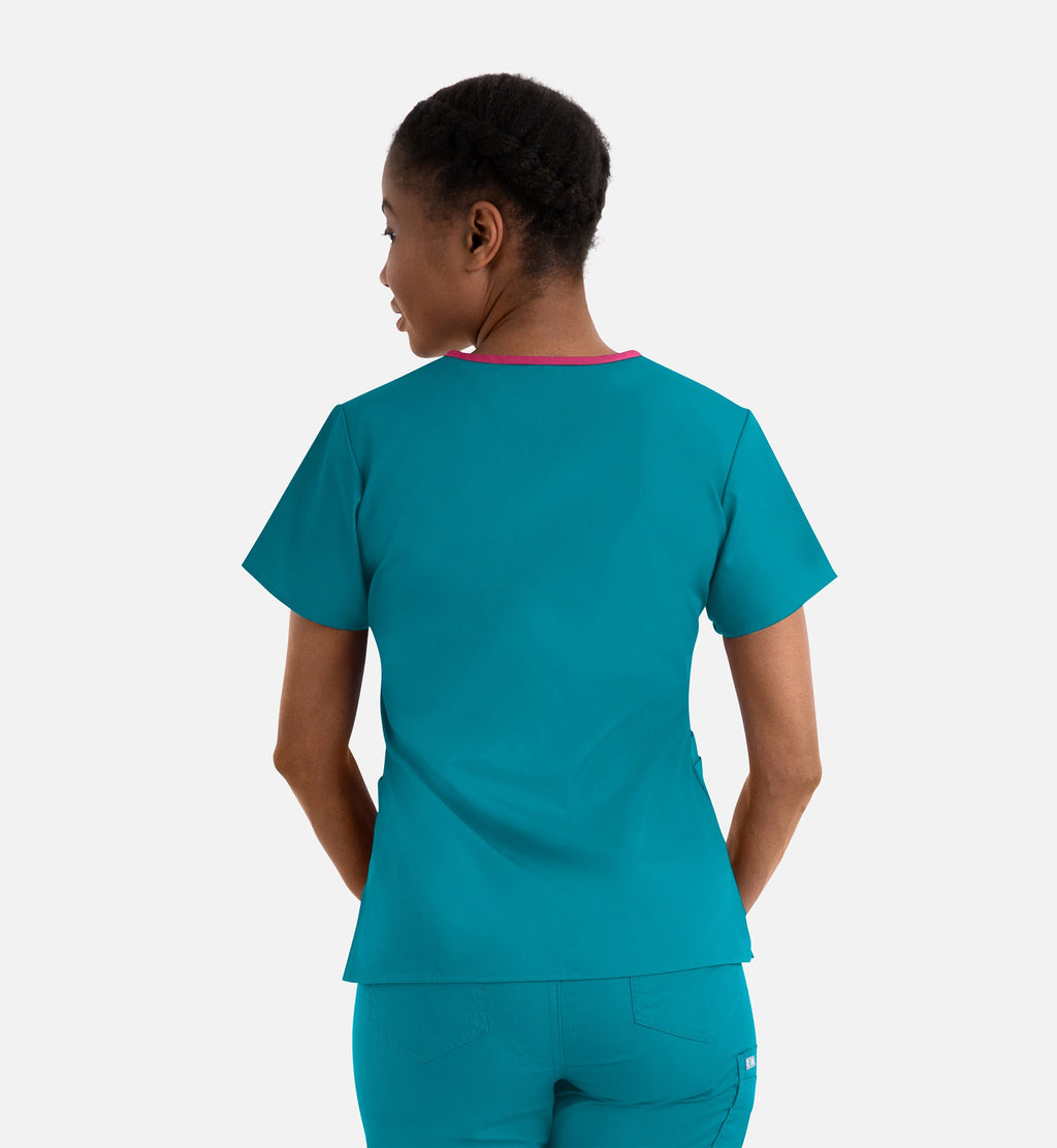 Core 1026 Women's Contrast Mock Wrap Top Teal