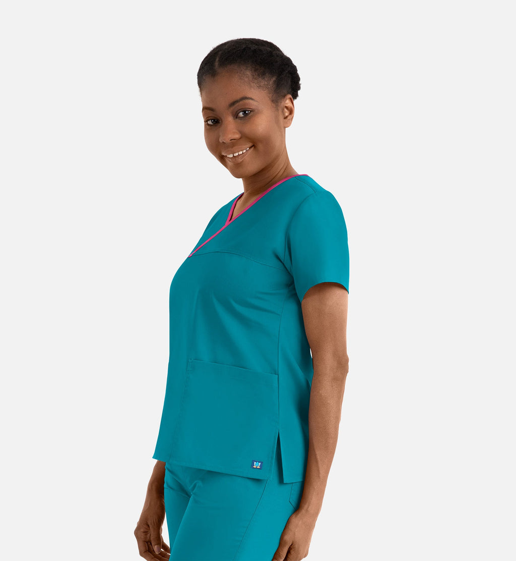 Core 1026 Women's Contrast Mock Wrap Top Teal