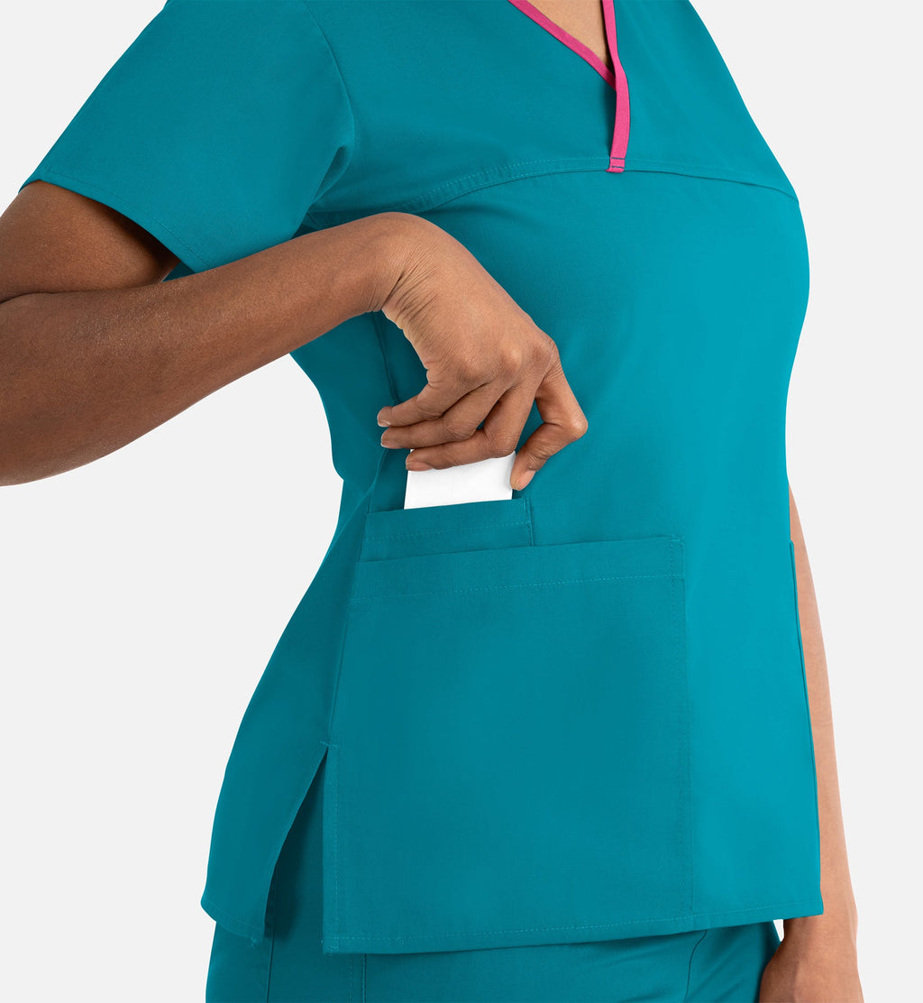 Core 1026 Women's Contrast Mock Wrap Top Teal