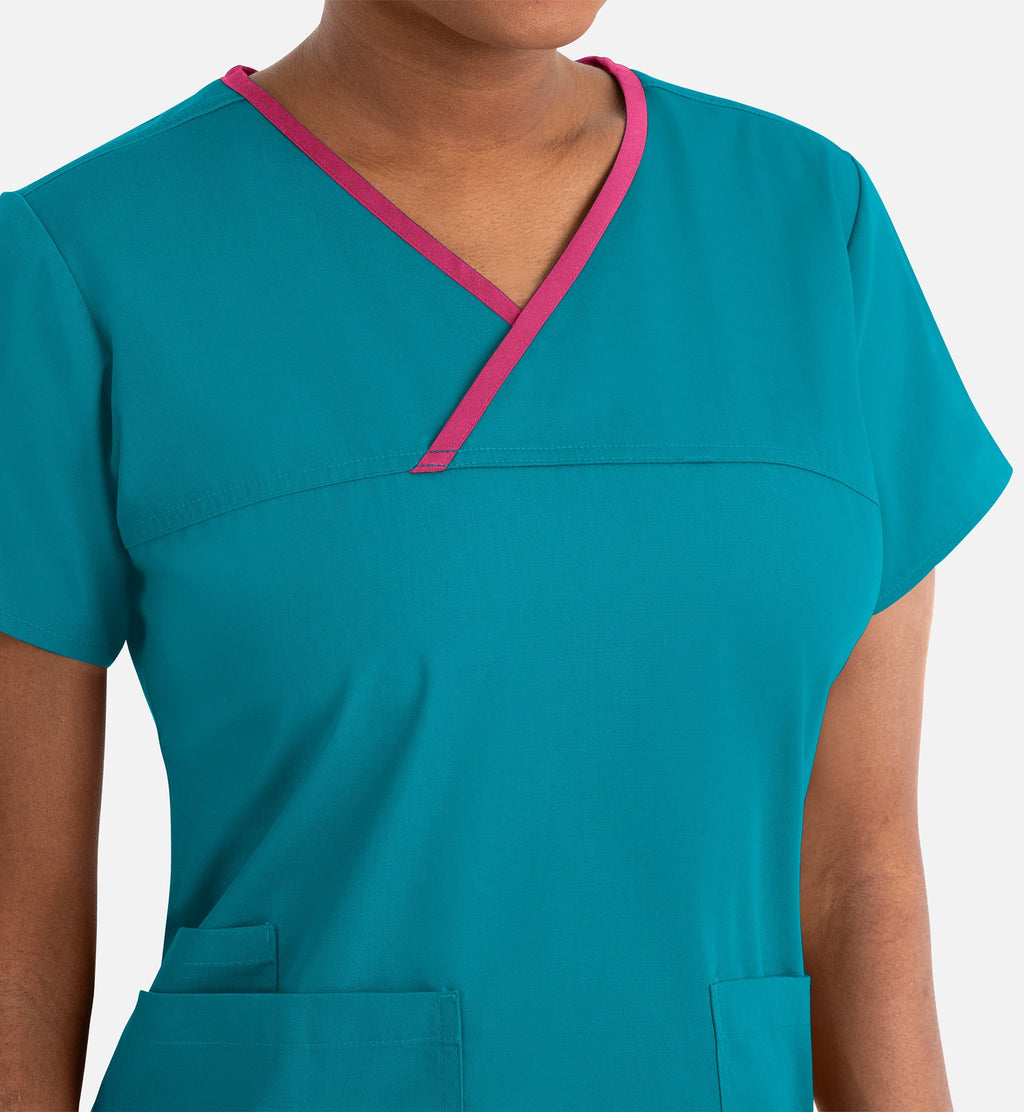 Core 1026 Women's Contrast Mock Wrap Top Teal