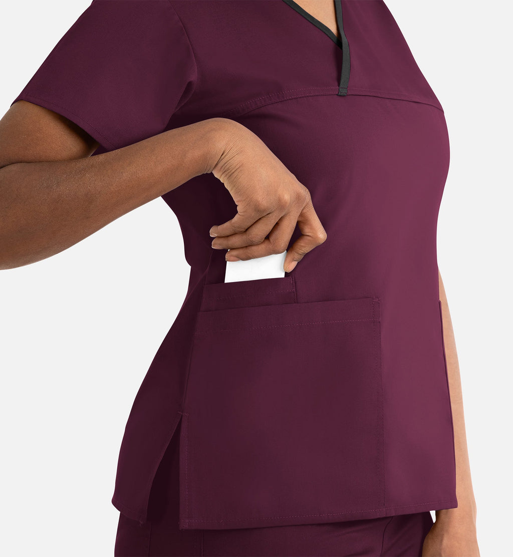Core 1026 Women's Contrast Mock Wrap Top Wine