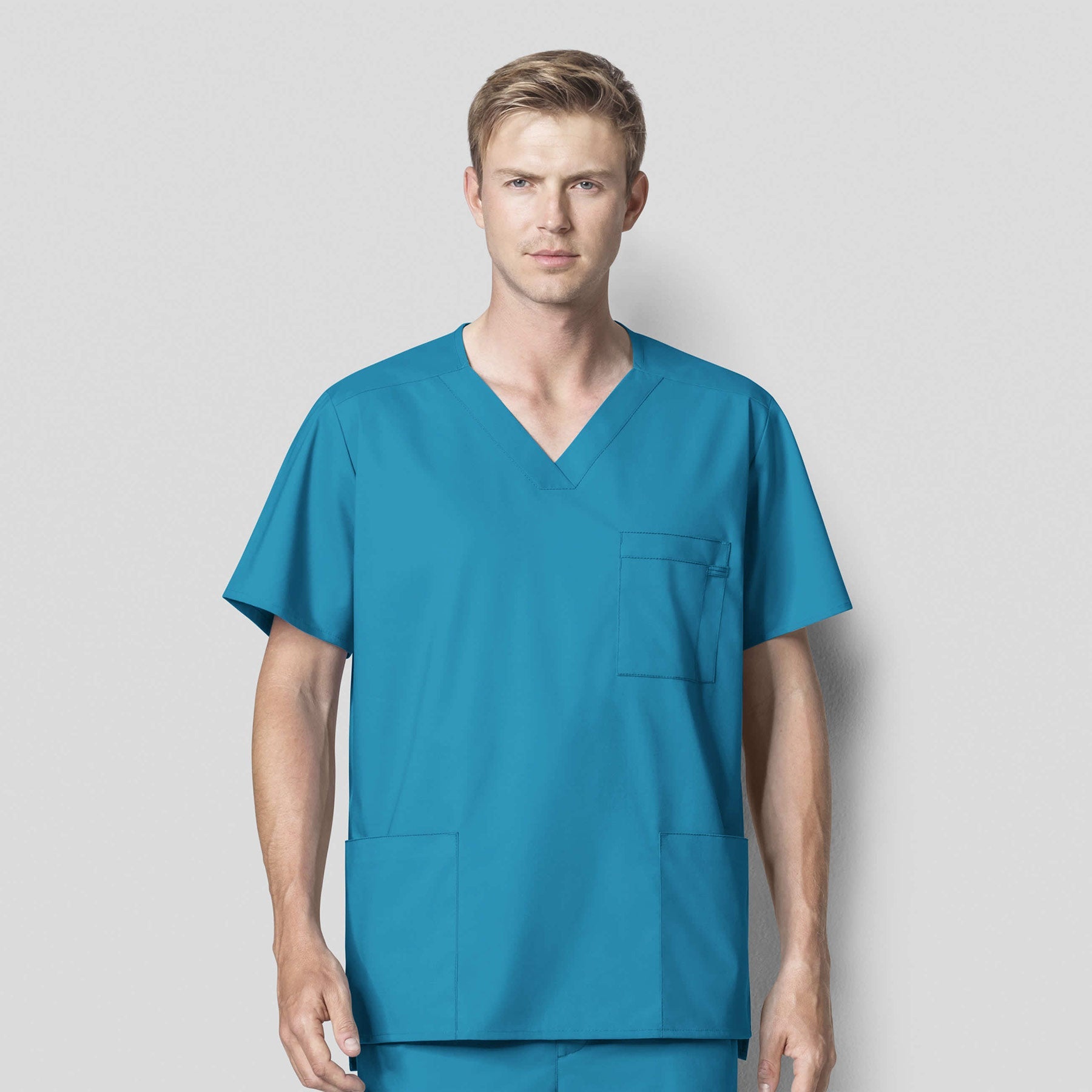 WonderWORK 103 Men's V-Neck Scrub Top Teal Blue