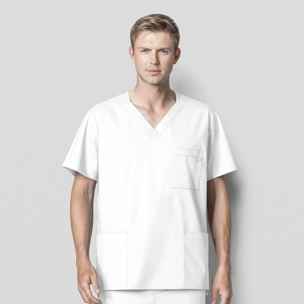 WonderWORK 103 Men's V-Neck Scrub Top White