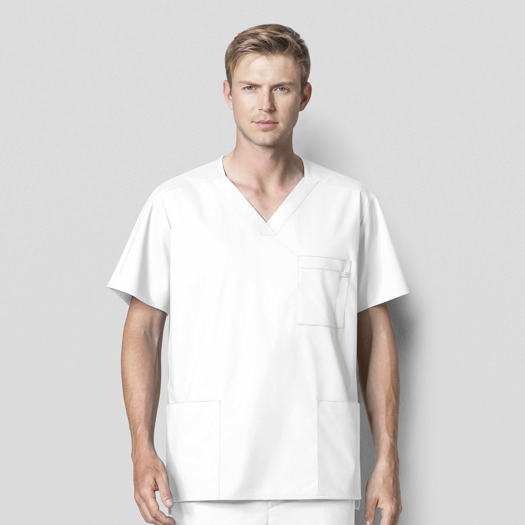 WonderWORK 103 Men's V-Neck Scrub Top White