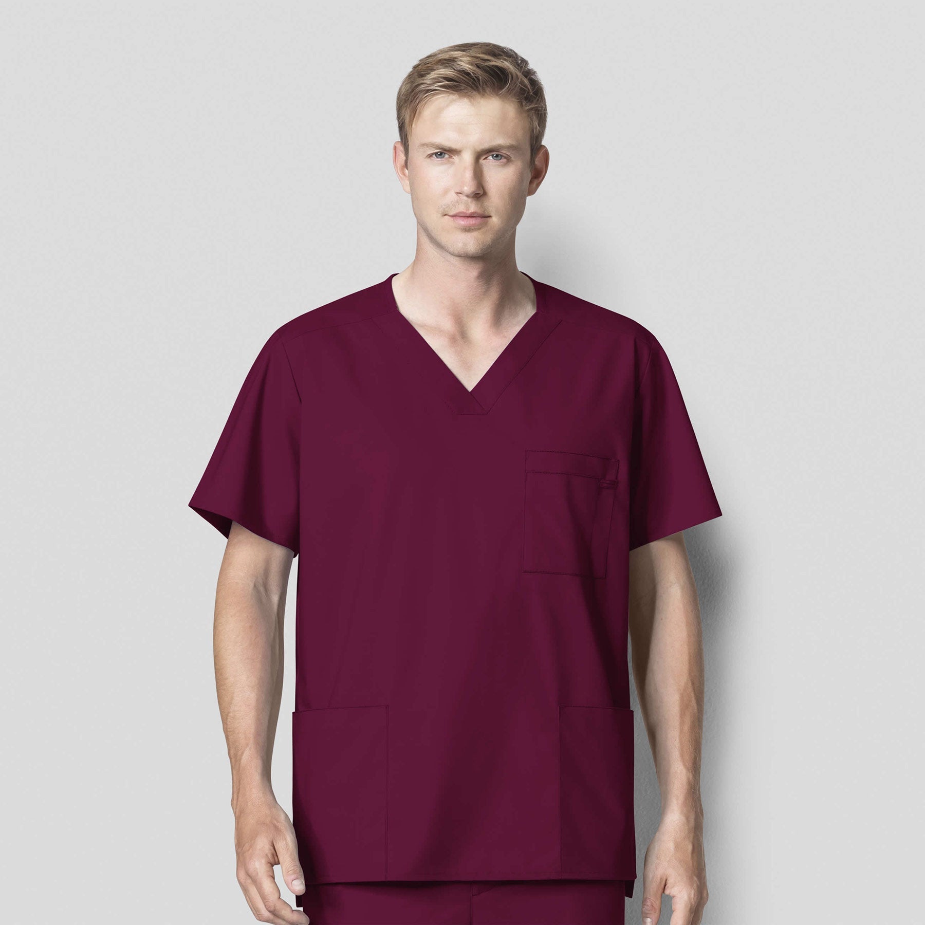 WonderWORK 103 Men's V-Neck Scrub Top Wine