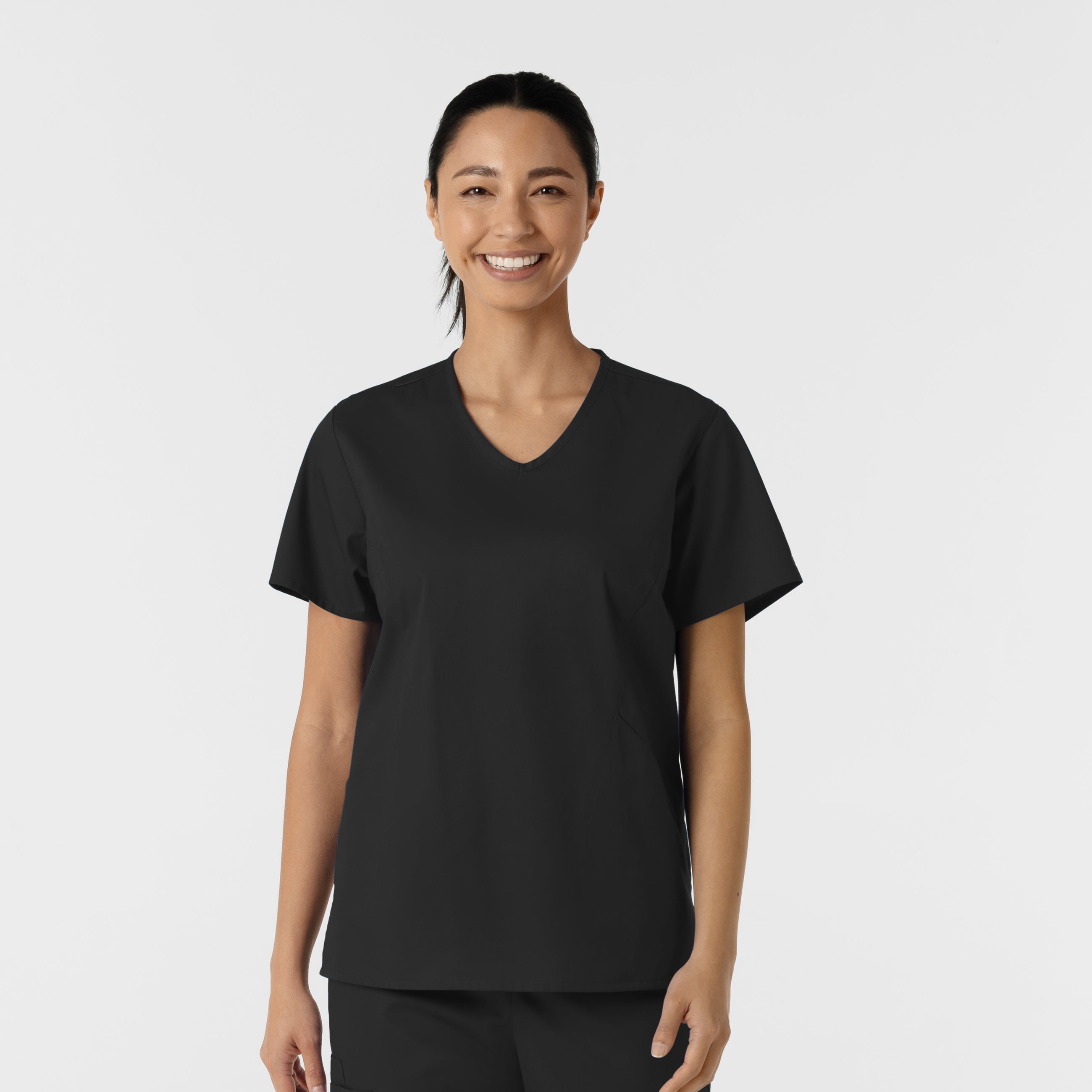 WonderWORK 106 Curved V-Neck Scrub Top Black