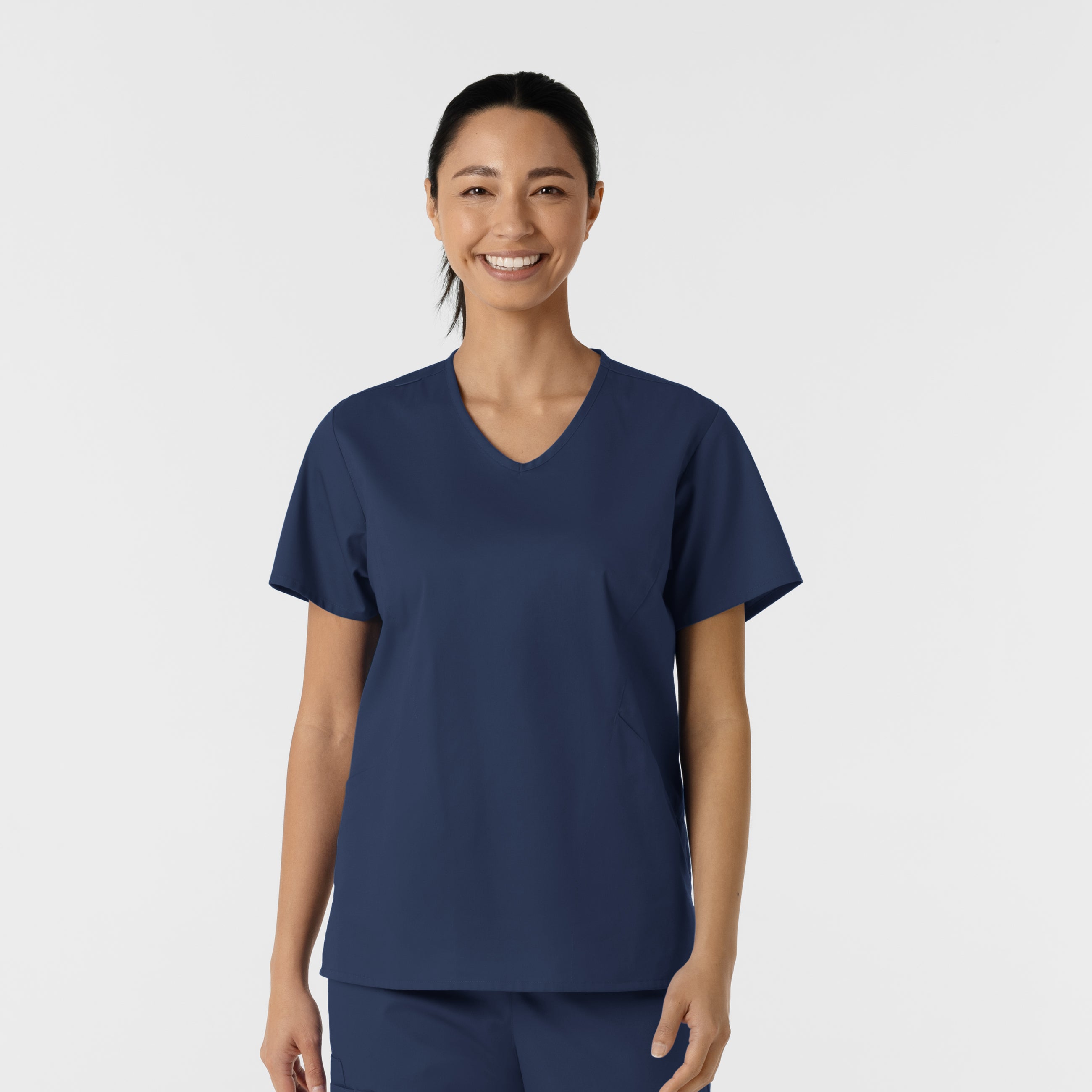 WonderWORK 106 Curved V-Neck Scrub Top Navy