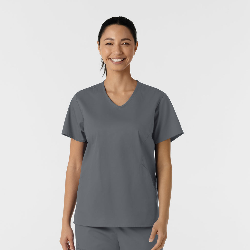 WonderWORK 106 Curved V-Neck Scrub Top Pewter