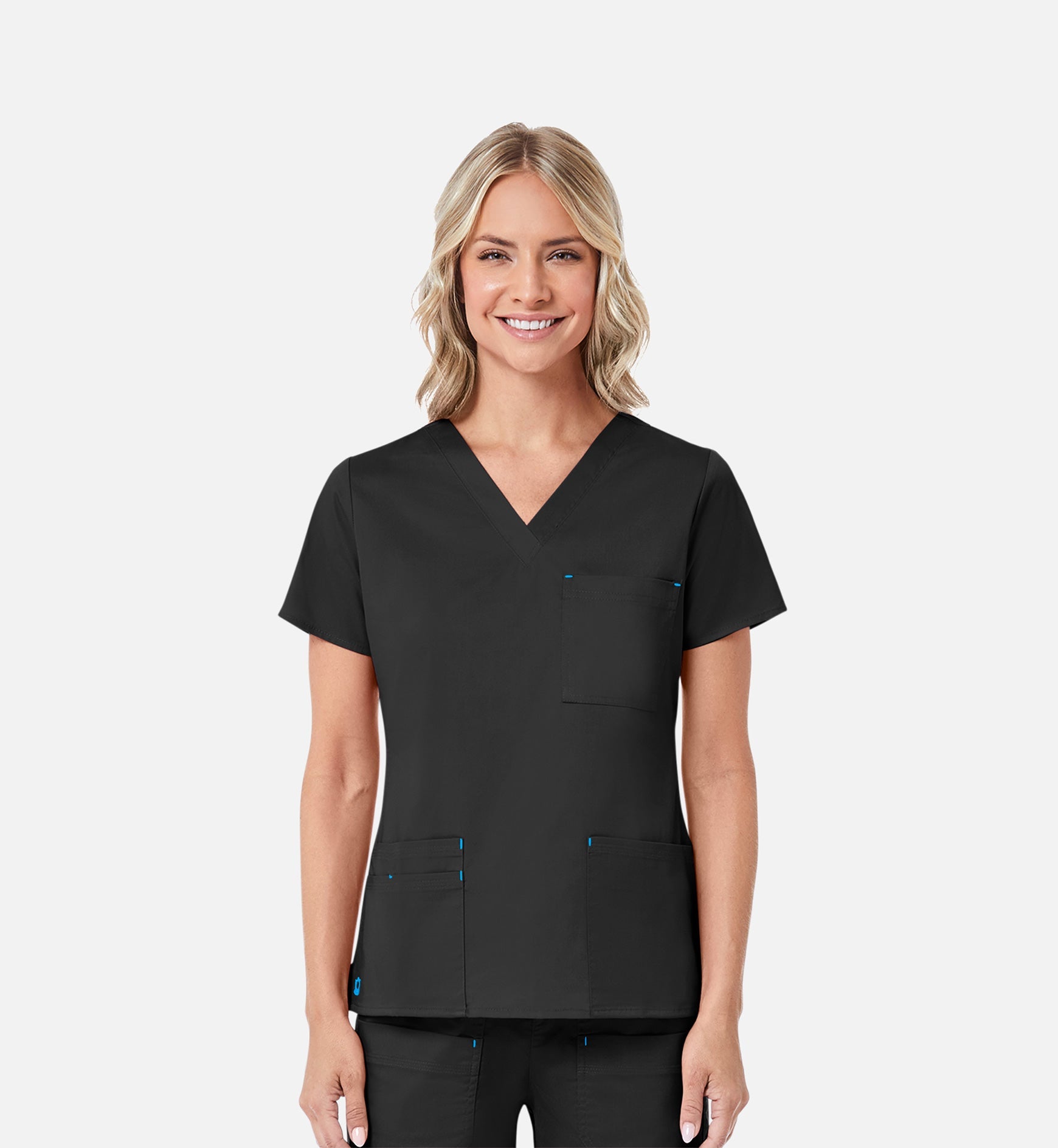 Blossom 1202 3 Pocket V-Neck Top Black