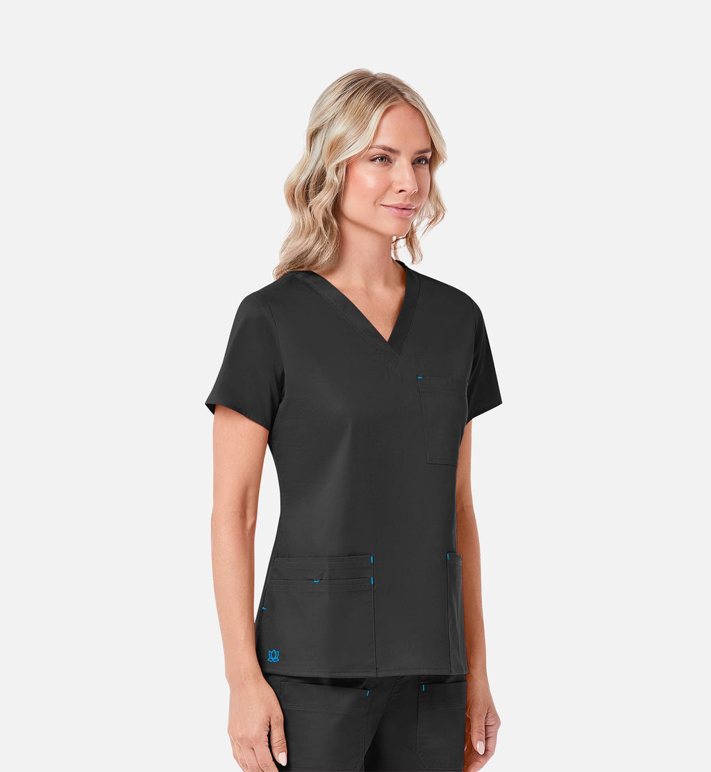 Blossom 1202 3 Pocket V-Neck Top Black