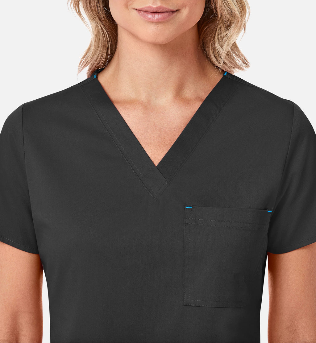 Blossom 1202 3 Pocket V-Neck Top Black