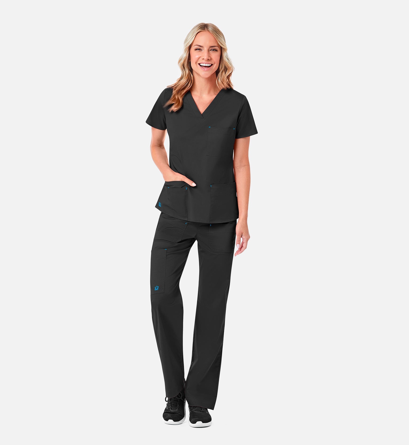 Blossom 1202 3 Pocket V-Neck Top Black