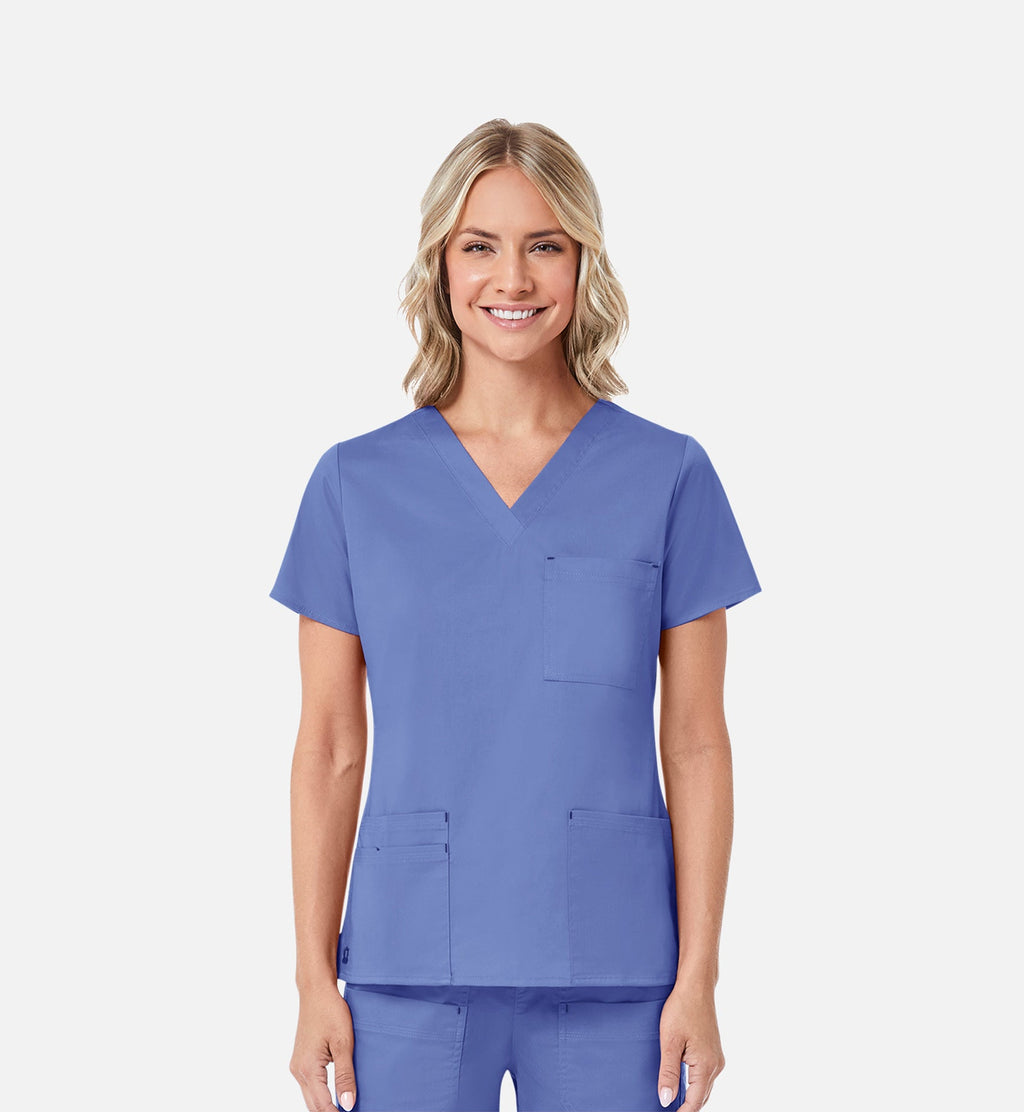 Blossom 1202 3 Pocket V-Neck Top Ceil Blue