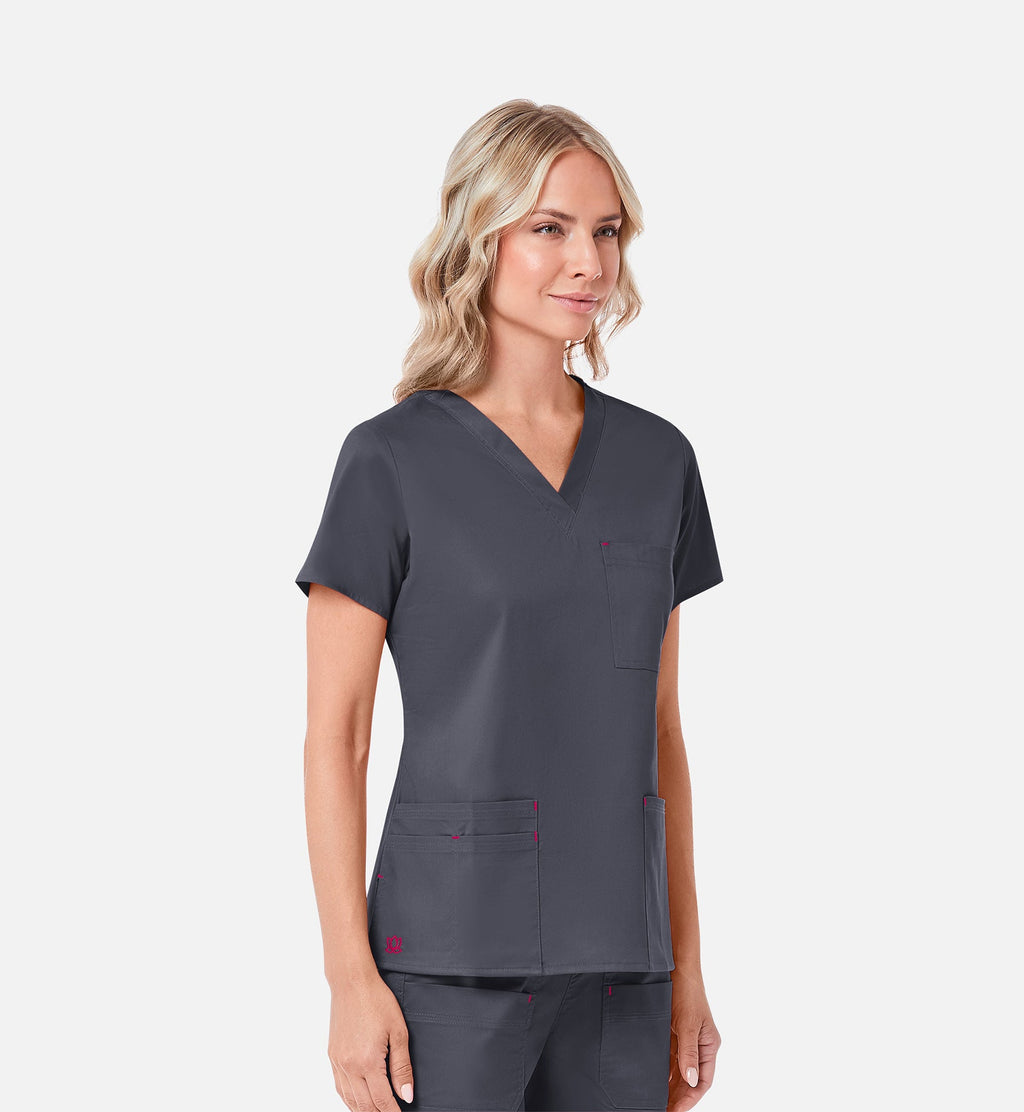 Blossom 1202 3 Pocket V-Neck Top Charcoal