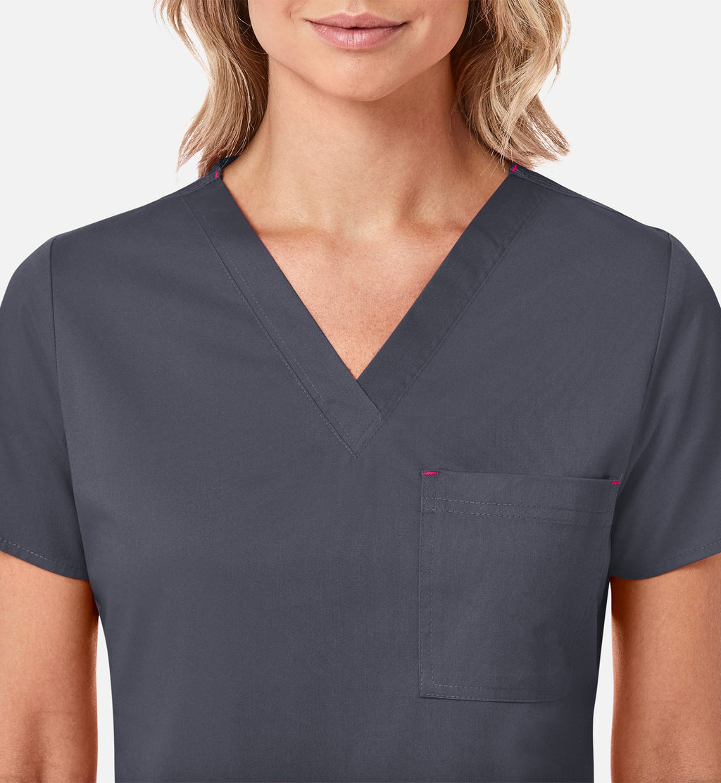 Blossom 1202 3 Pocket V-Neck Top Charcoal